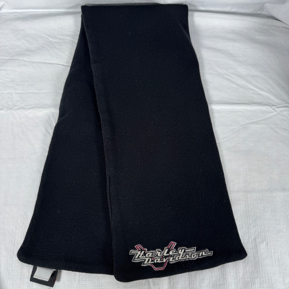 Harley Davidson Womens Black Knit Scarf Embroidered Logo 97840-06VW